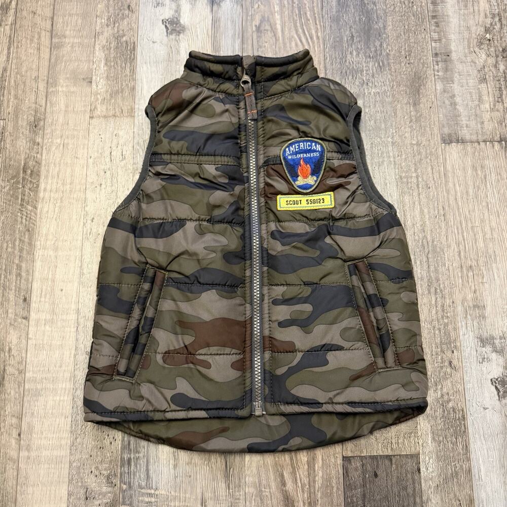 Carter's Boys Sz 3T Puffer Vest Green Military Coat Jacket Warm Windproof Zip Up